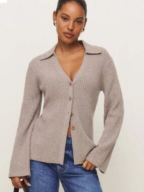 Reformation Shea Cashmere Collared Cardigan Sweater Women Size XS